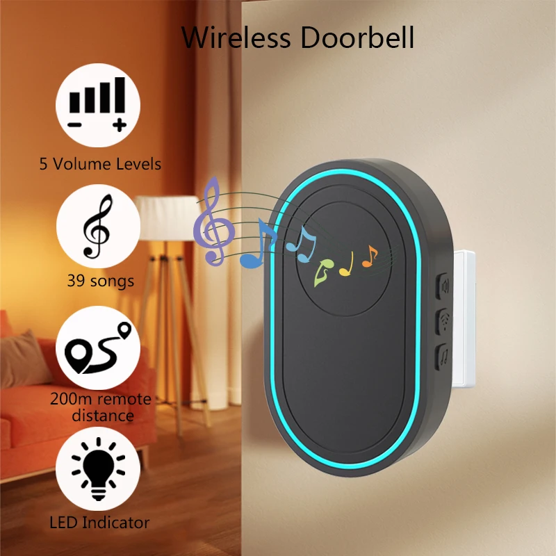 Outdoor Wireless Doorbell Intelligent 433Mhz Waterproof Smart Home Door Bell Night Light Flash Security Alarm Welcome House