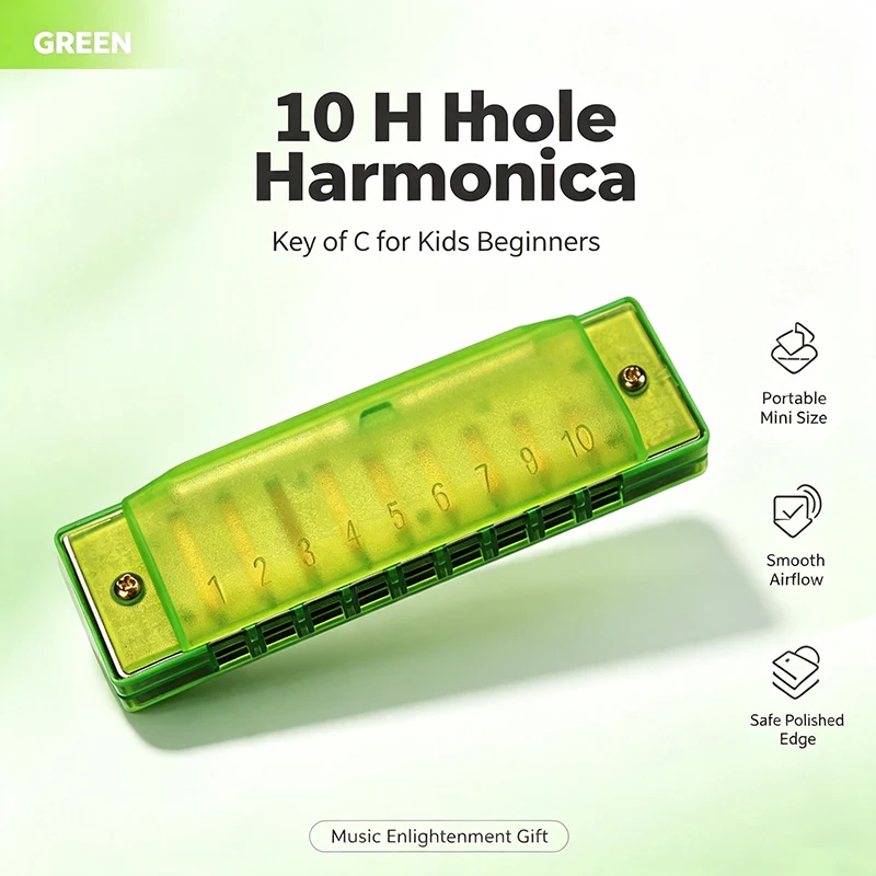 10 Hole Harmonica Key of C Portable Mouth Organ Mini Musical Instrument for Kids Music Enlightenment Beginners