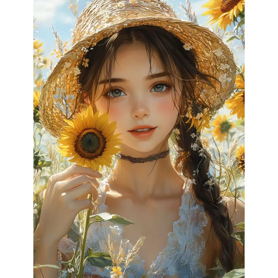 RUOPOTY Beautiful Woman Diamond Painting Wall Art Picture Diy Adult Crafts Kits Landscape Full Round Craft Supplies Unique Gift