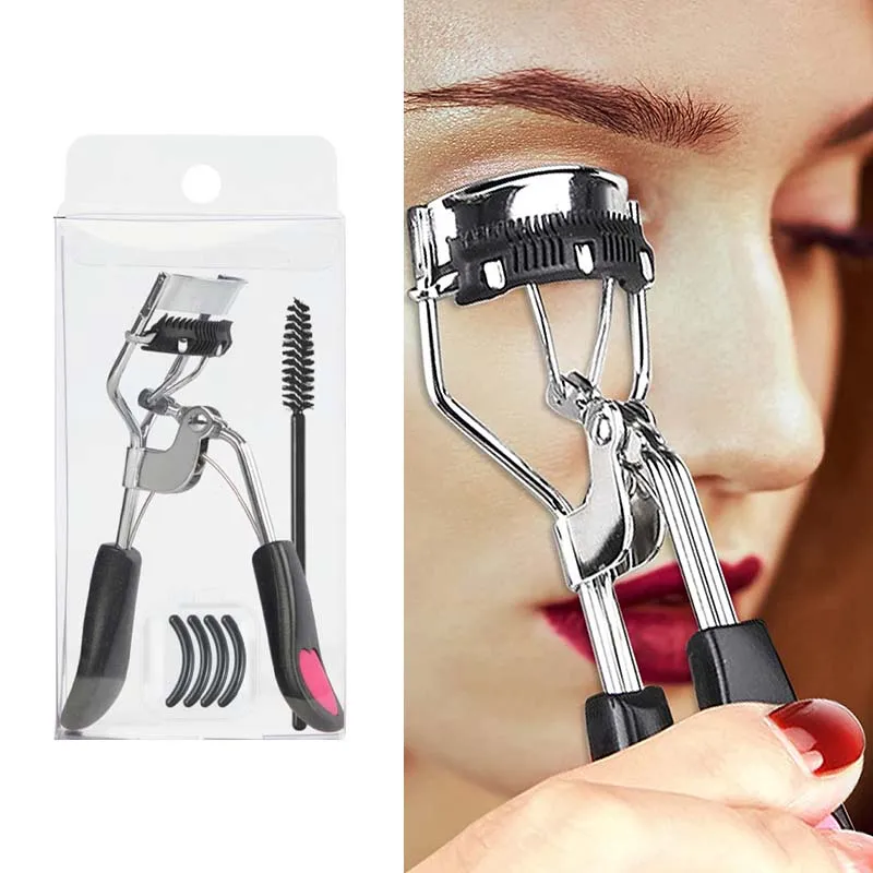 1 Set Eyelash Curler Curved Eyelashes Cosmetic With 4 Replacement Silicone Pads Spiral Eyelash Brush Makeup Tools for Women