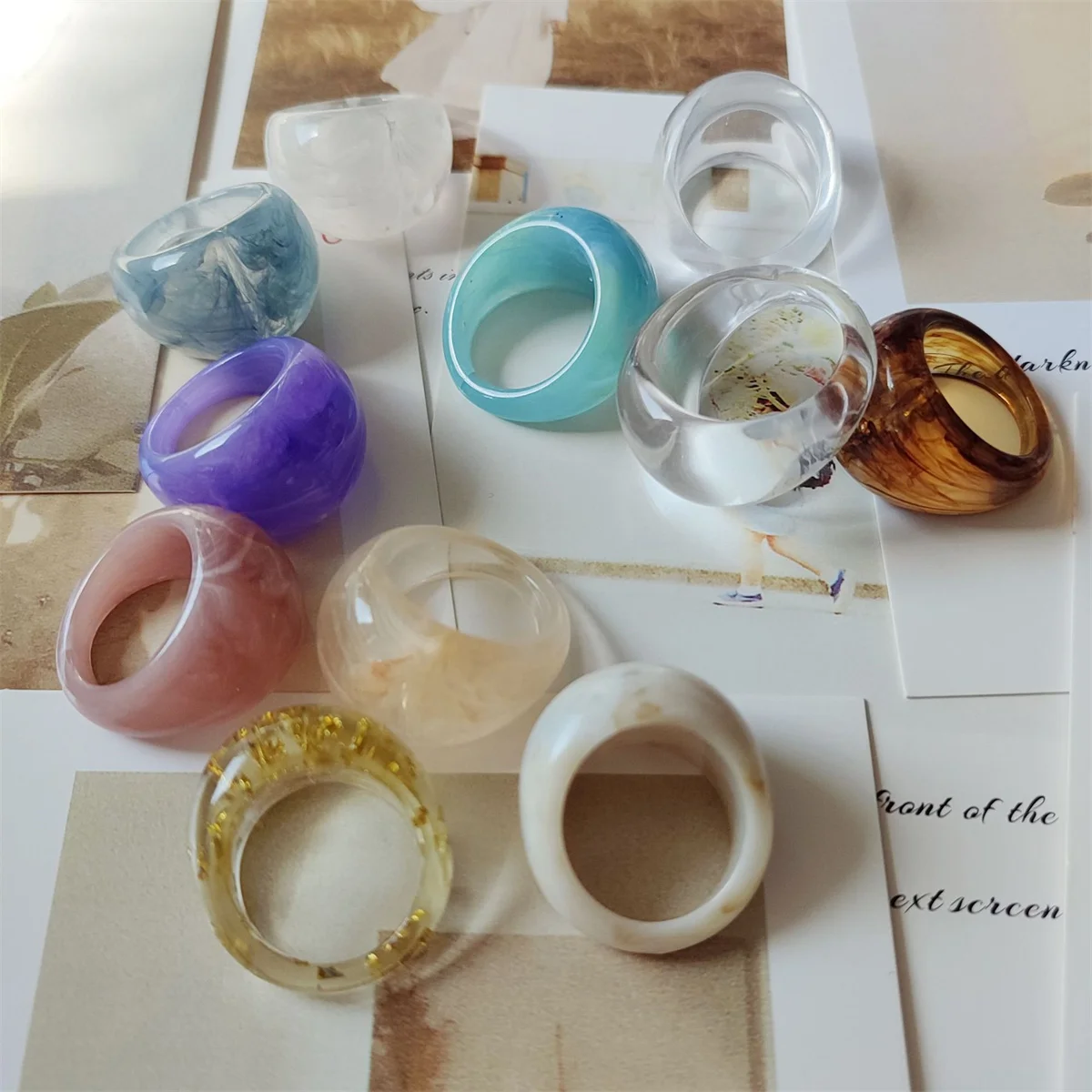 New Vintage Ring For Women Transparent Colorful Acrylic Resin Ring Korea Fashion Geometric Aesthetic Jewelry Trend Punk Rings