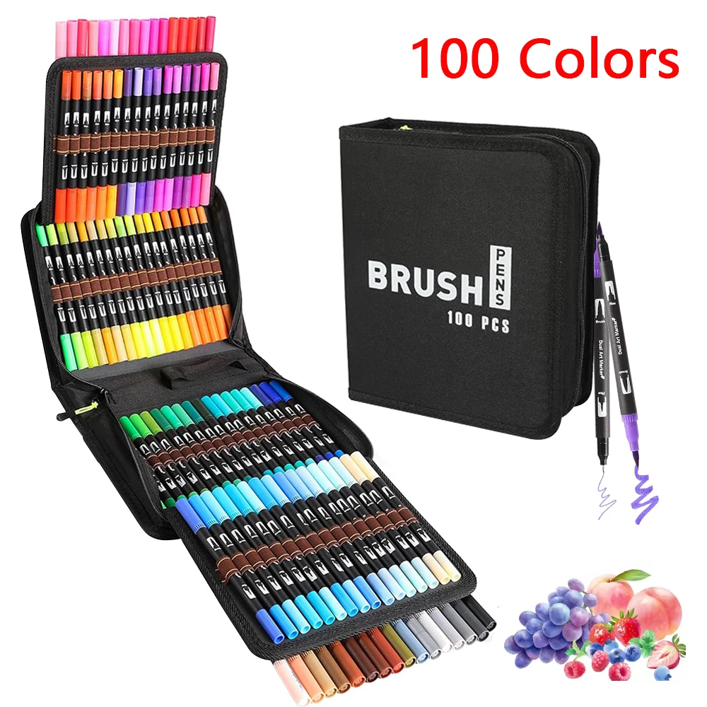 Rotuladores de Doble Punta, Set de Marcadores para Artistas, Rotulador de Punta Fina y Punta de Pincel con Estuche Premium para Libros de Colorear para Adultos y Diarios