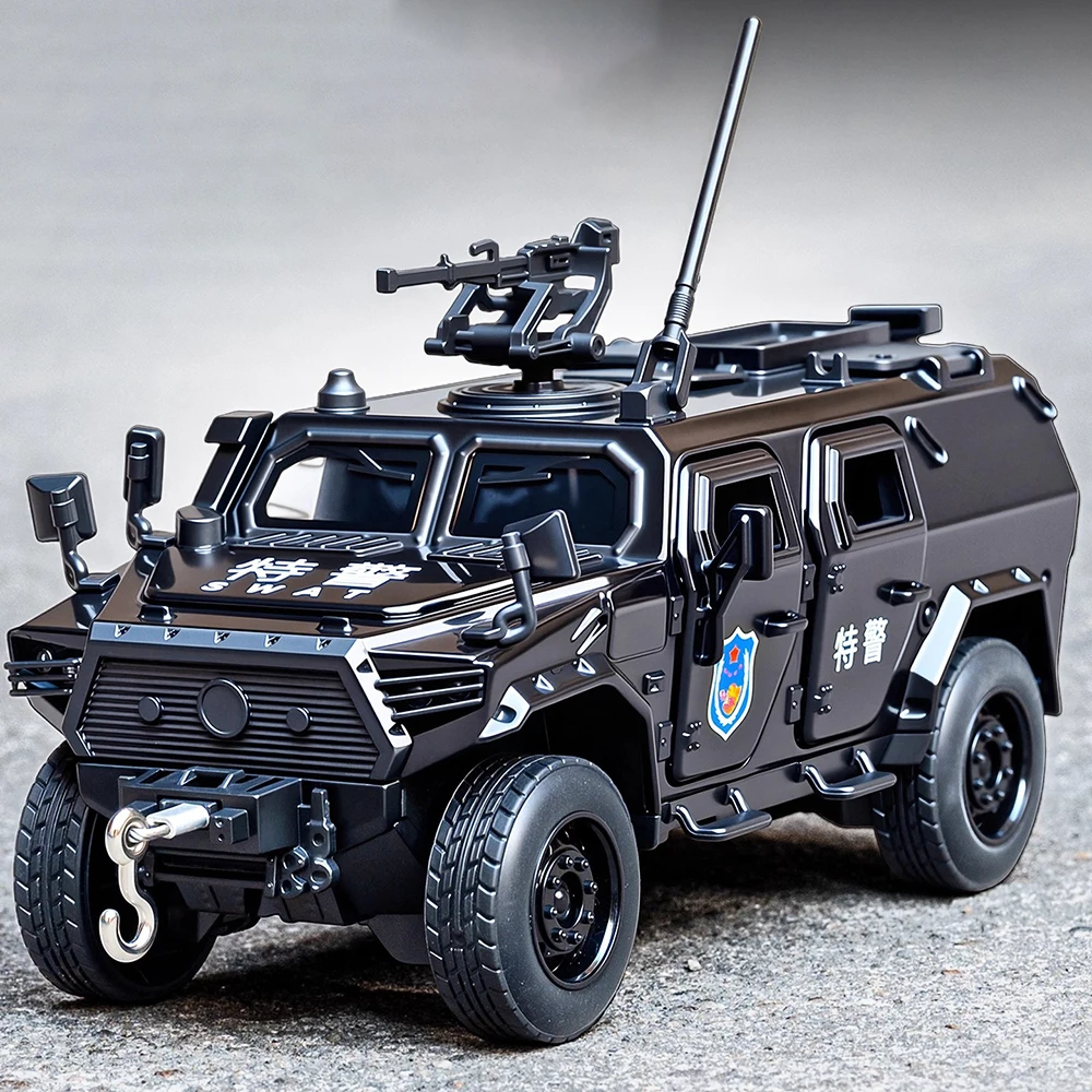 

1:32 Dongfeng Mengshi Sword Toothed Tiger Armored Car Model Toy Sound Light Off-road Police Cars Models Holiday Presents