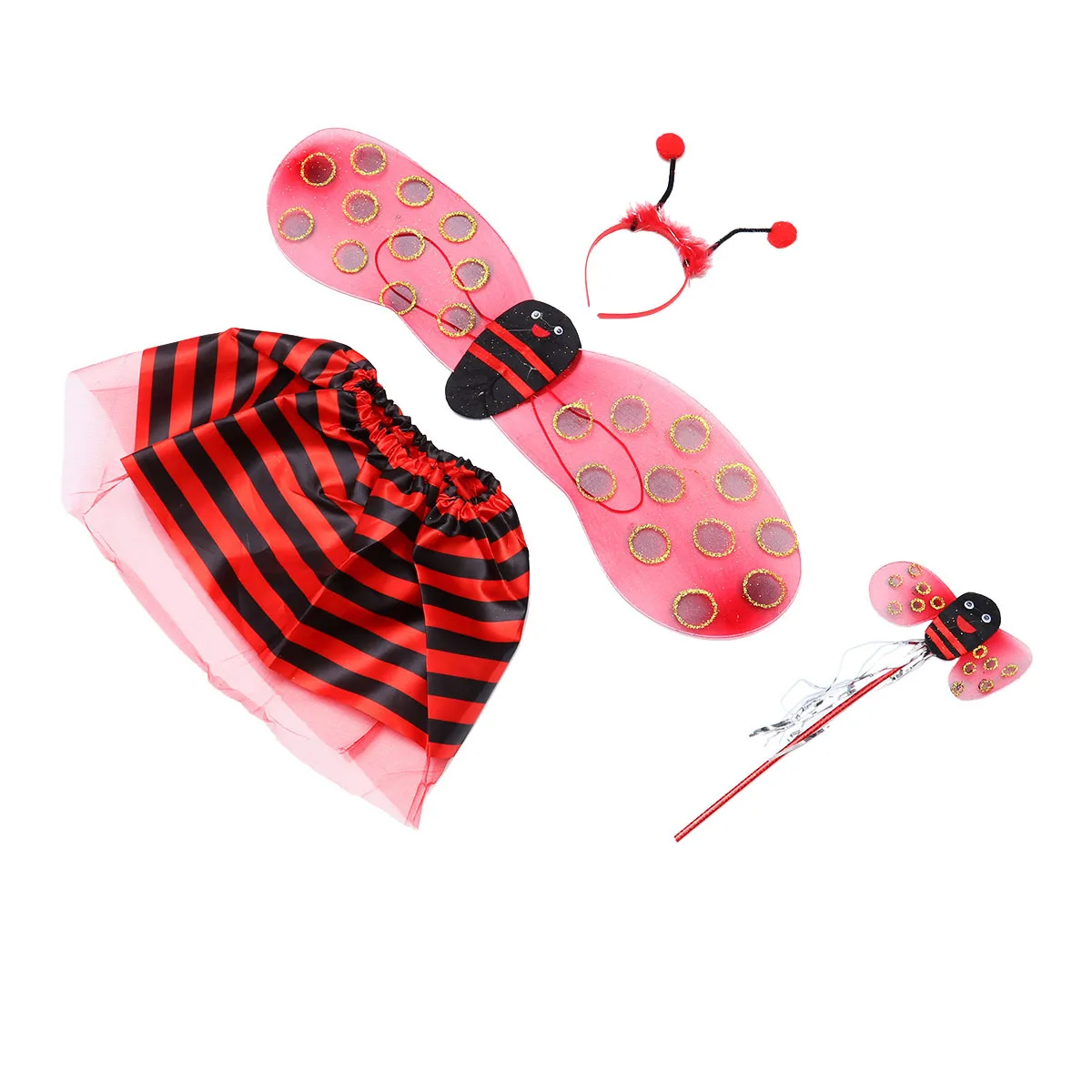 Ensemble de costumes d'abeille, 4 pièces, jupe à cheveux, baguette féerique, fête sur scène pour enfants, Cosplay, léger et mignon, habillage pour événements, aile d'abeille