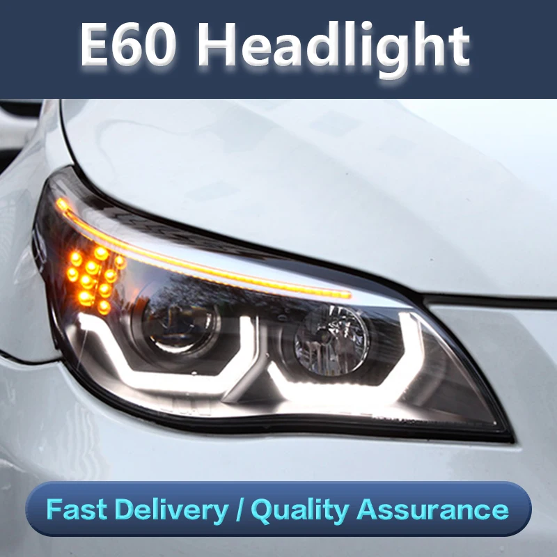 

Auto Accessories Head Lamp for BMW E60 Headlights 2003-2009 523i 530i Angel Eye LED Headlight DRL Hid Bi Xenon