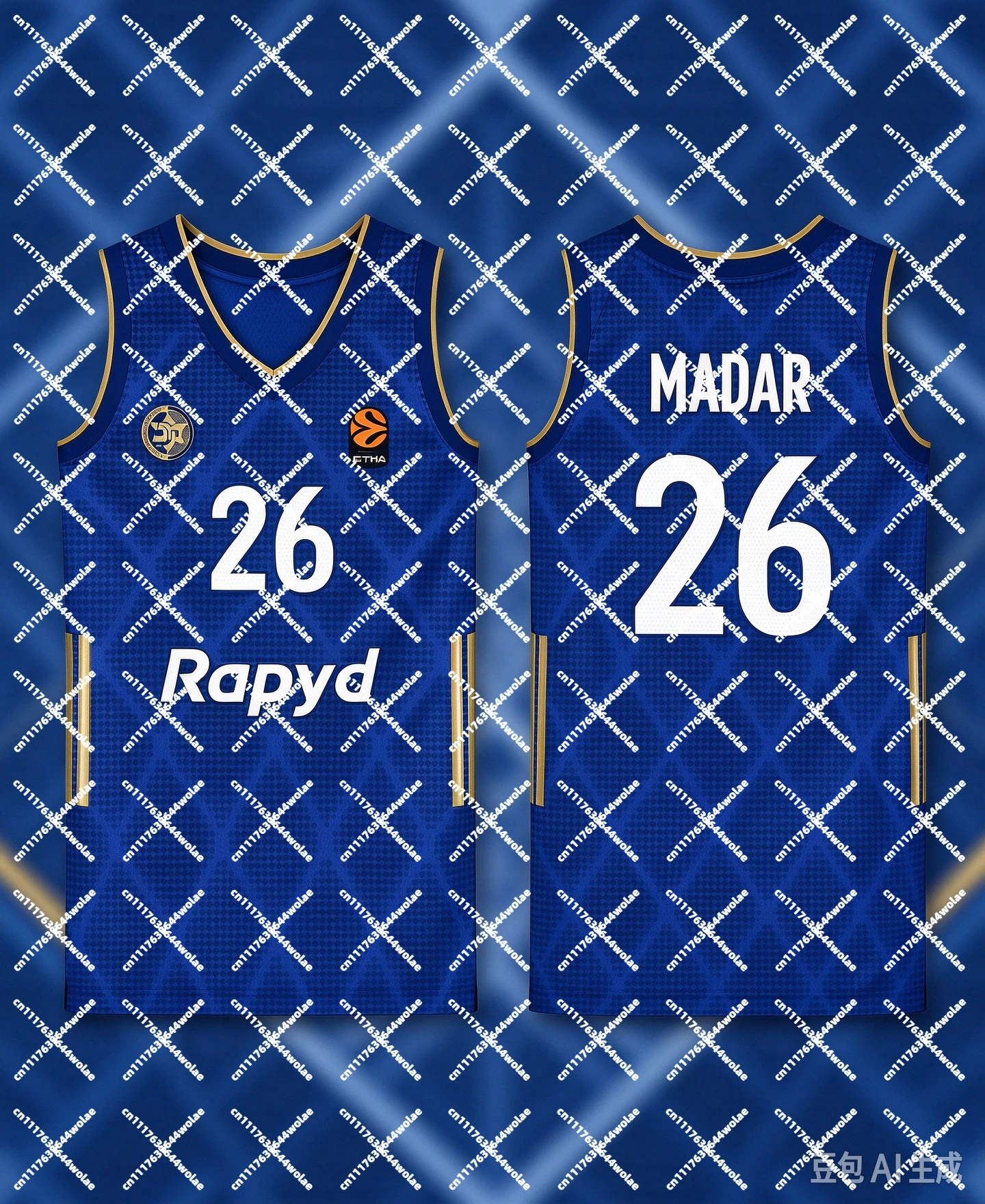 2026/27 New Maccabi Rapyd Tel Aviv Basketball Jersey, Men Blue Sleeveless Basketball Game Uniform