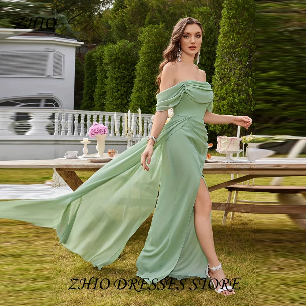 

ZHIO Simple Off-Shoulder Split Thigh Party Dress Strapless Sleeveless Folds Formal Event Celebrity Dress Customized