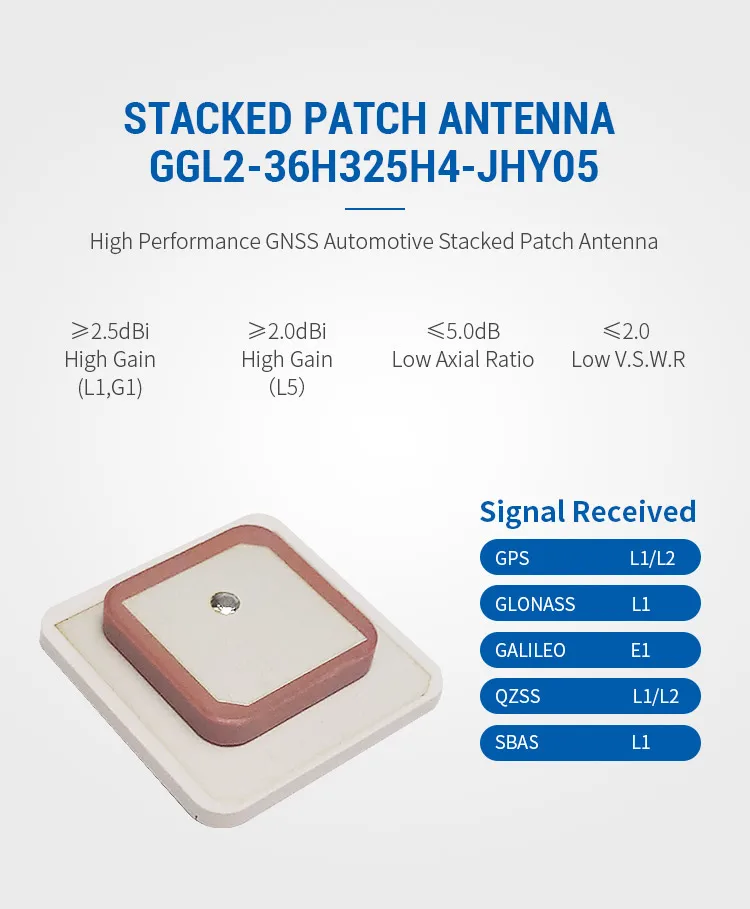 High Quality 25*25mm Single Feed Stacked Patch GPS L1 L2 Passive Antenna GNSS