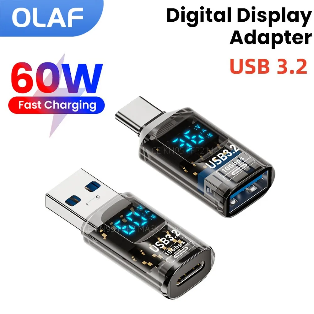 USB3.2 Digital Display USB To Type C Adapter Fast Charging USB Male to Female Data Transfer Converter USB Adapter For PC Laptop