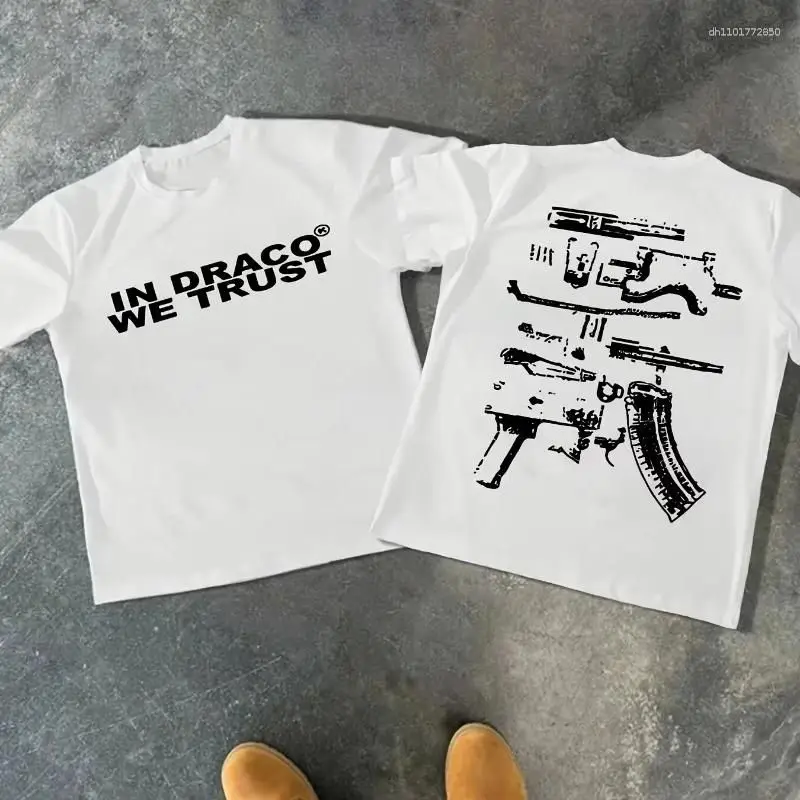 Men's T Shirts 2026 Summer in Draco We Trust T-Shirt Men Women Short Sleeve Gun Printing Tees High Quality Brand Streetwear