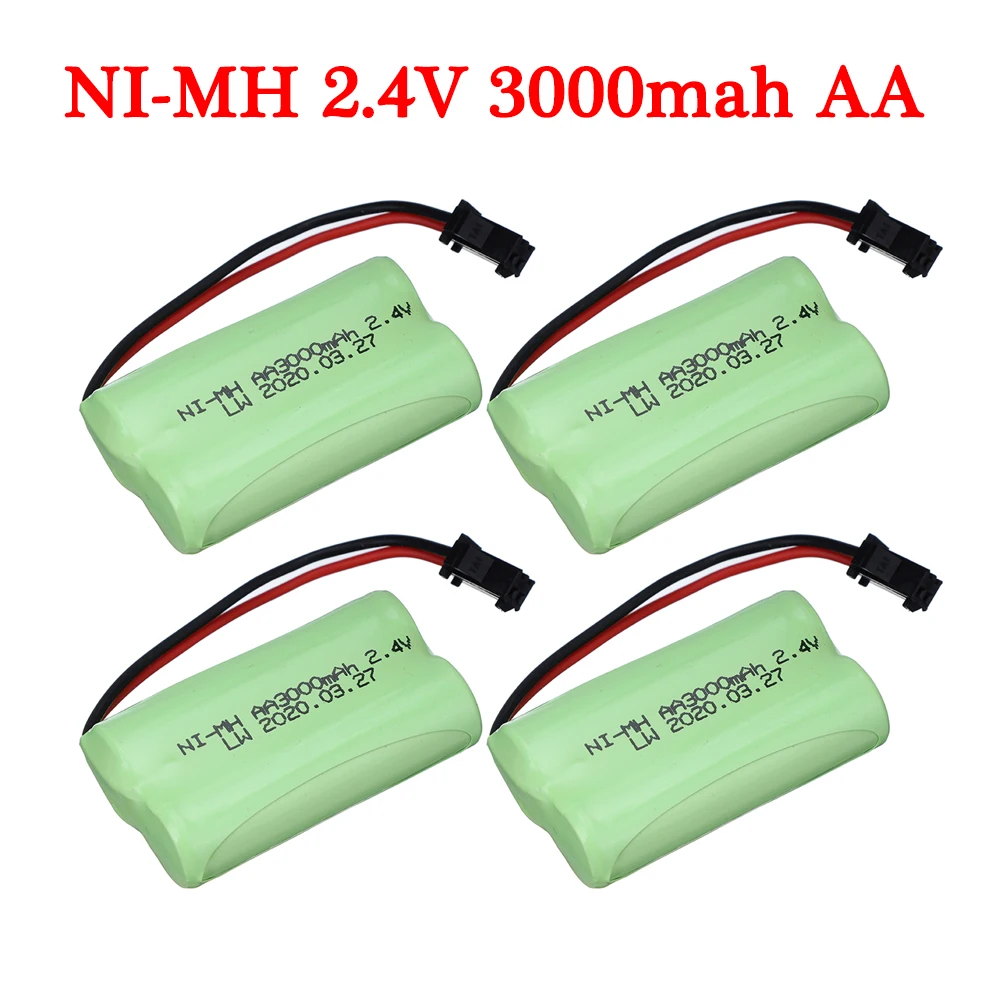 리모컨 장난감용 충전식 NIMH 배터리 팩, 전기 장난감 레이싱 탱크 트럭 부품, 2.4V, 3000mAh, 2.4V