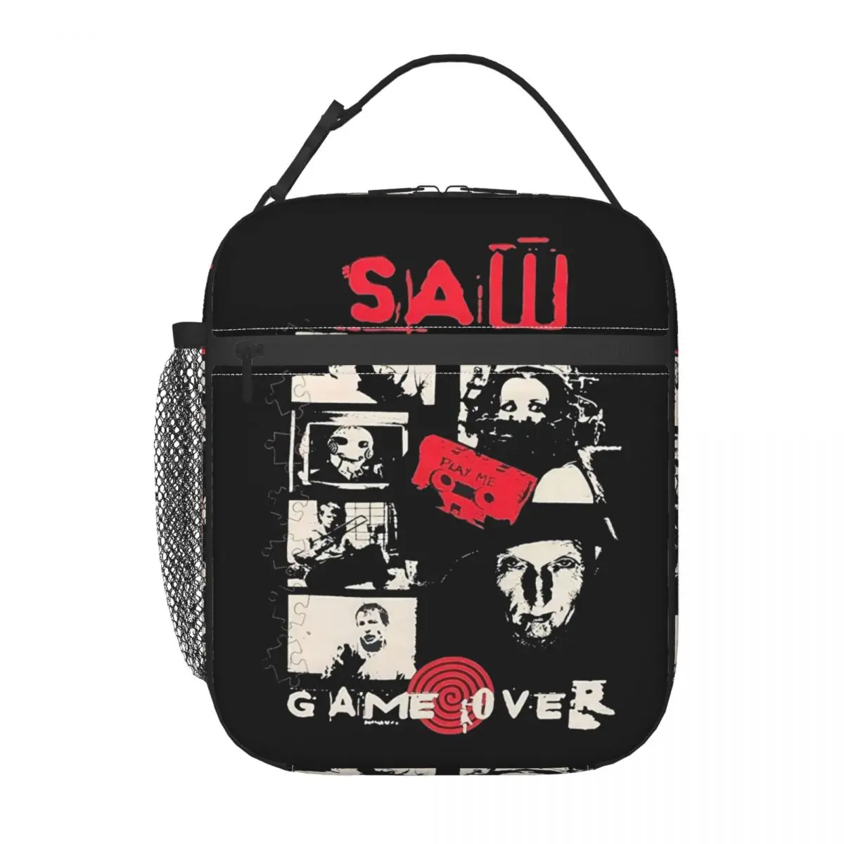 Jigsaw Game Over Horror Movie Isolado Lunch Bags para Homens e Mulheres, Recipiente de Alimento Portátil, Refrigerador Térmico, Lancheiras para Trabalho