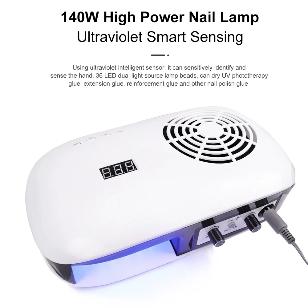 Multifuncional Manicure máquina com lâmpada LED UV, prego broca elétrica, poderoso aspirador de pó, 3 em 1