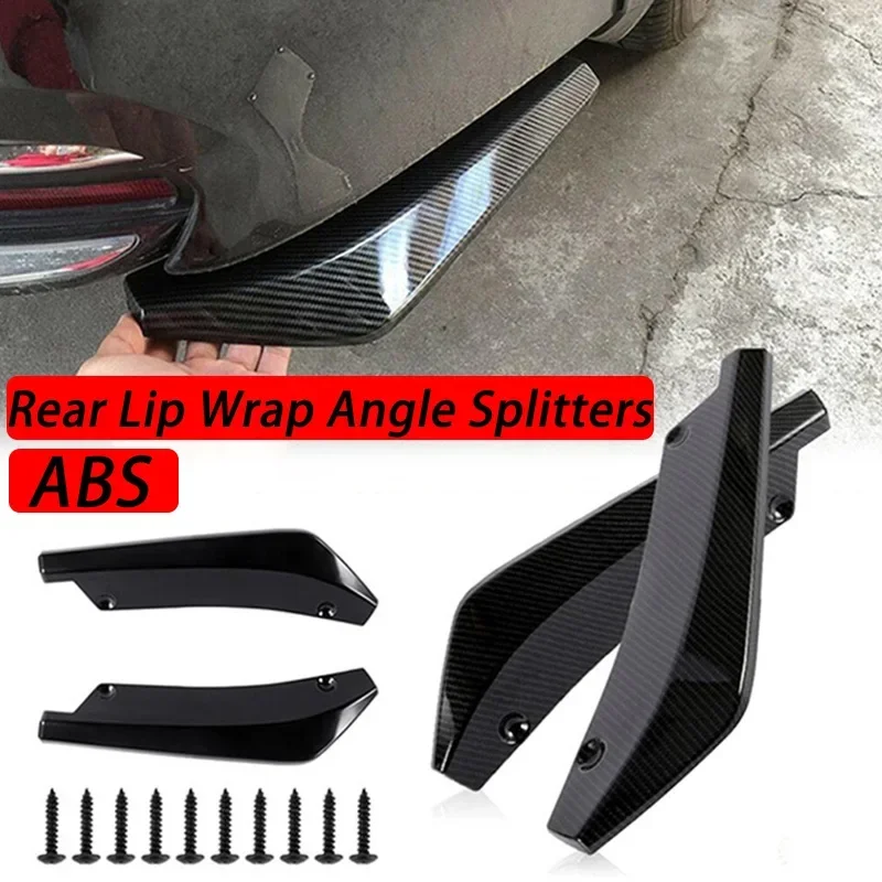 

2pcs Car Rear Bumper Lip Diffuser Splitter Spoiler Scratch Protector Black Carbon Fiber Rear Lip Wrap Angle Splitters Universal