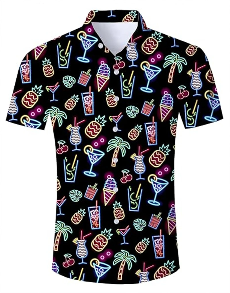 Tropical Palm Tree 3D Printing Shirts Mens Funny Hawaiian Shirt Fashion Casual Breathable Button Short Sleeve Guitar Cat Blouse