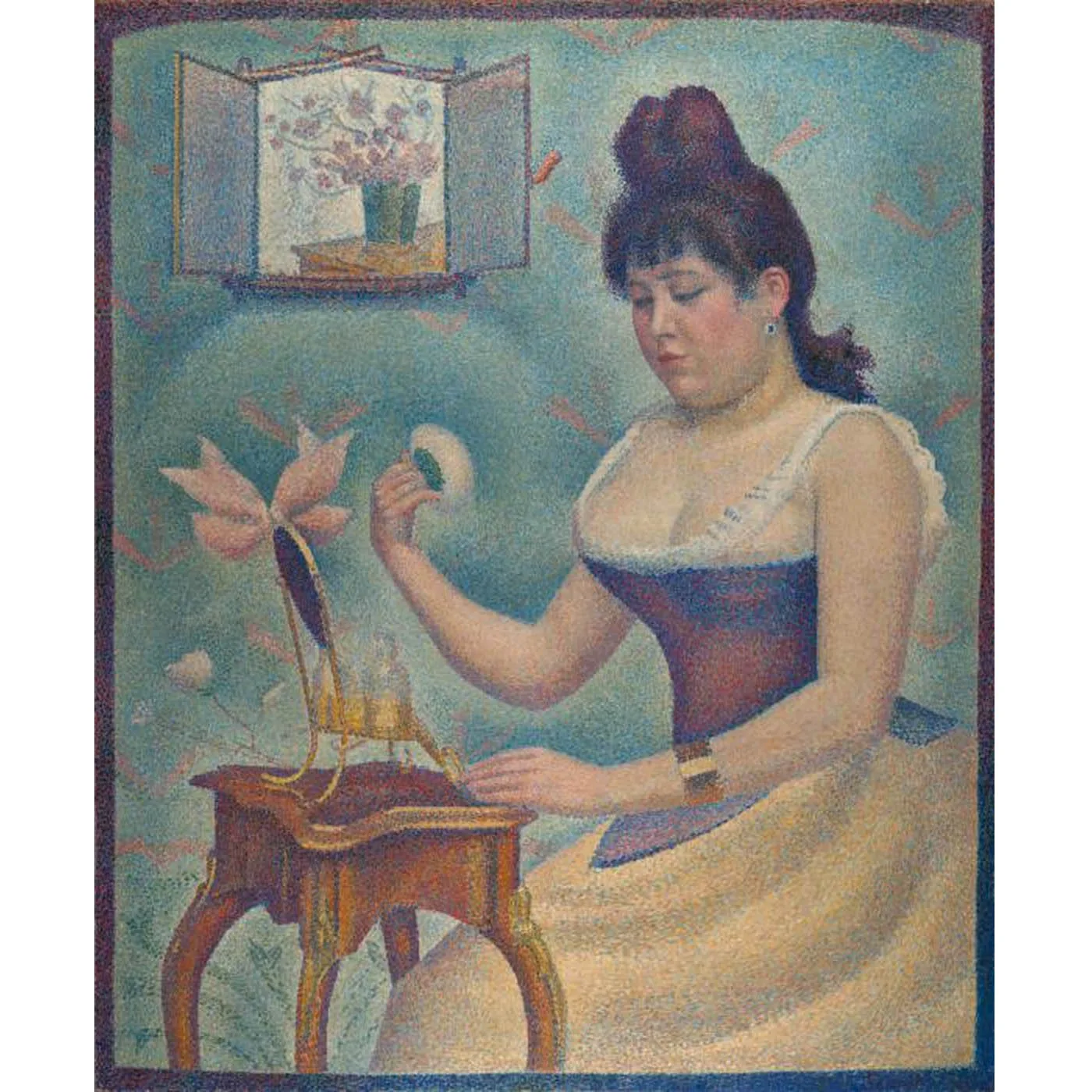 

Georges Seurat painting,Young Woman Powdering Herself,Handmade famous painting reproduction,Pointillism style figure painting