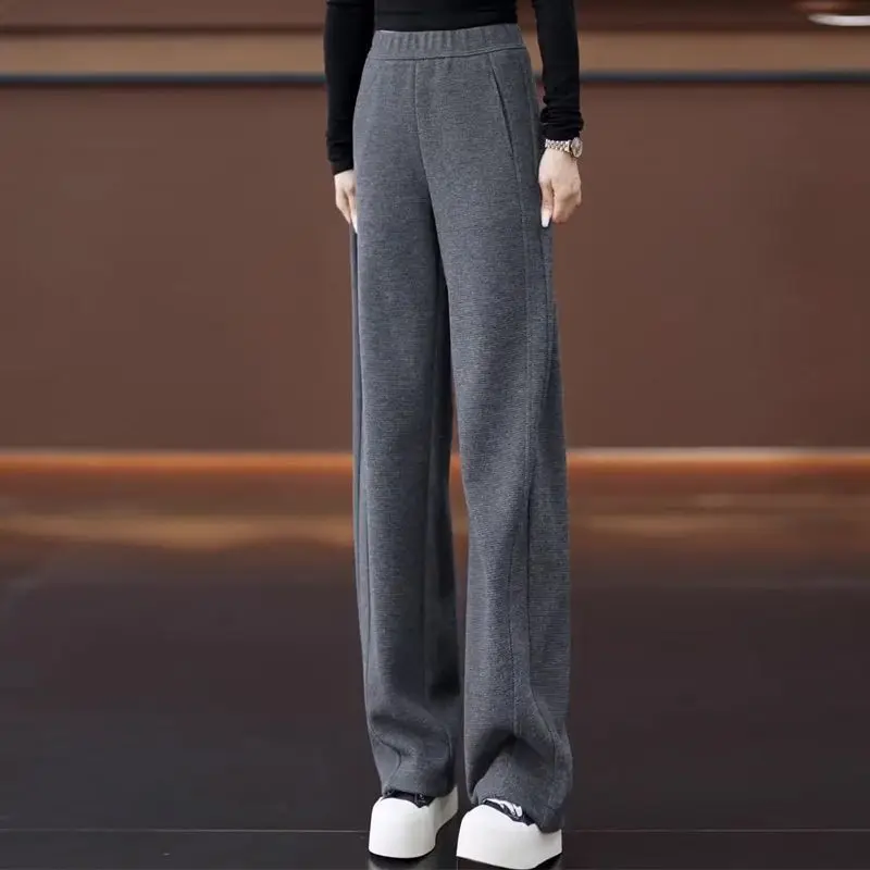 Elastic Waist Fashion Banana Pants Women Autumn Winter Casual Wide Leg Straight Plus Fleece Thicken Thermal High Waist Trousers