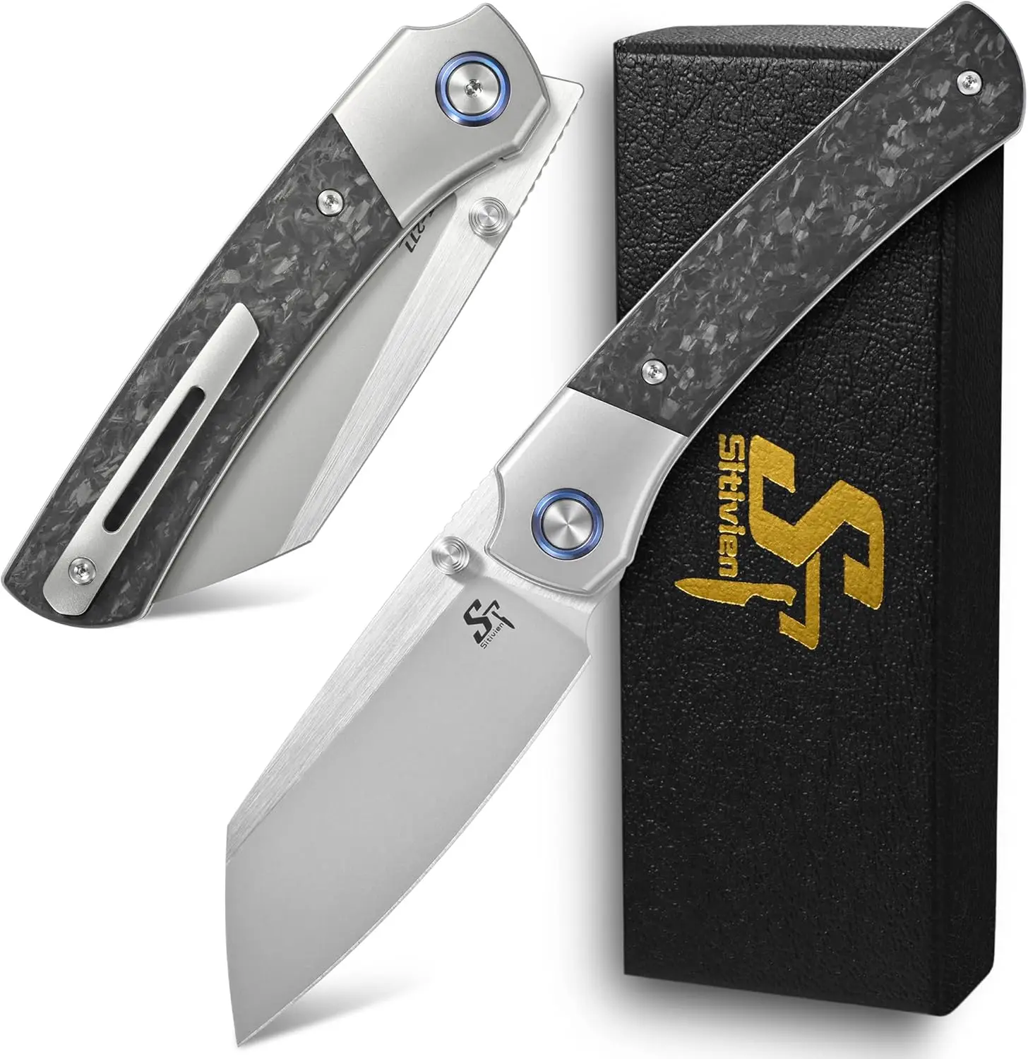 

Sitivien ST277 Damascus/S90V Steel Blade Folding Knife Titanium&Carbon/Colorful G10&Damascus Handle for Outdoor Camping Hiking