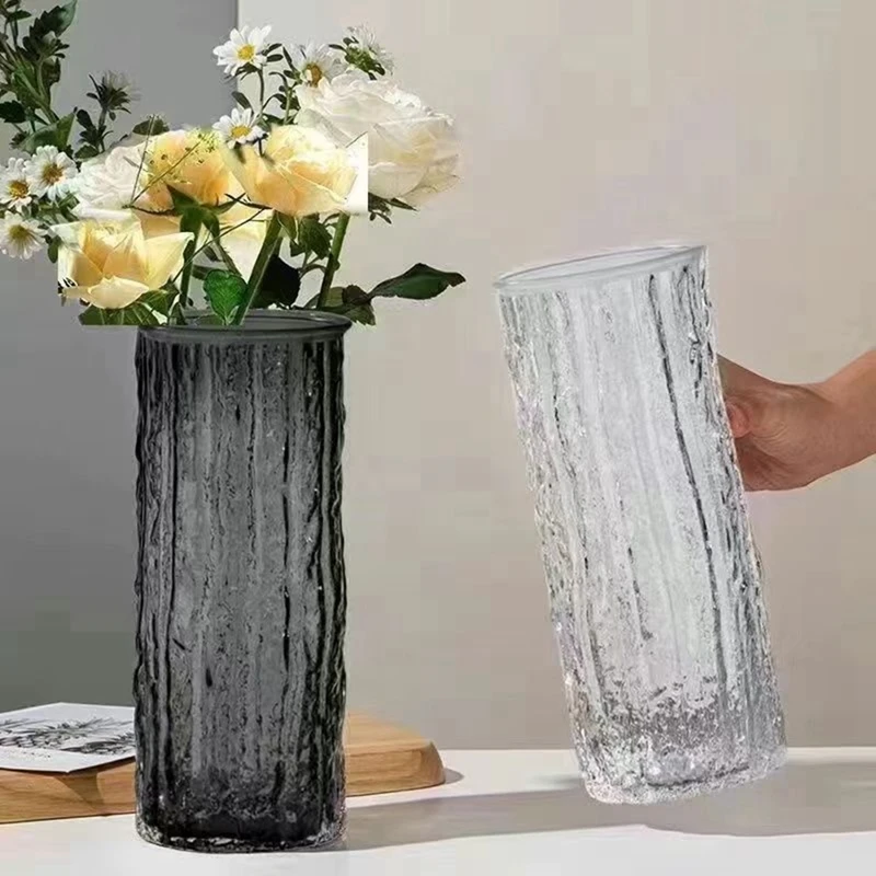 2PCS Vase Glacier Vase Glass Transparent Flower Arrangement Rose Flower Living Room Dining Table Decoration Bottle