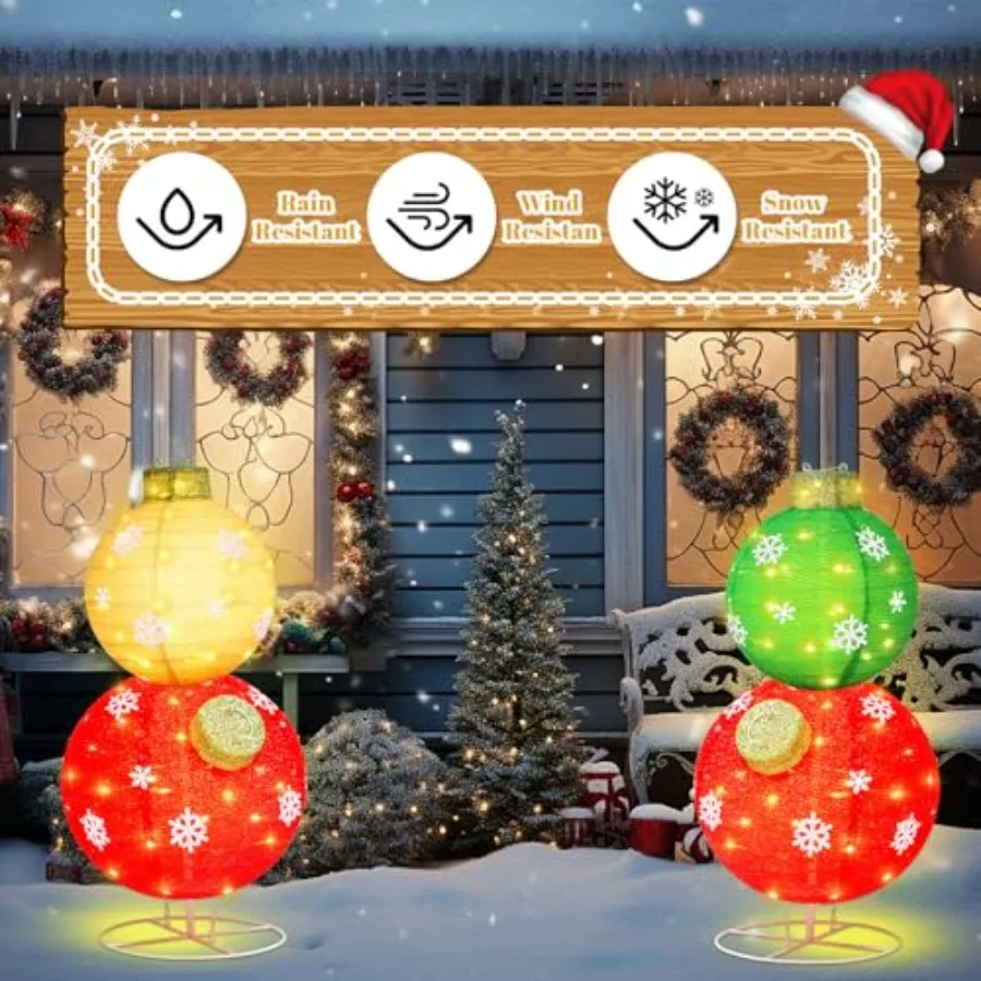 2 مجموعة كبيرة مضاءة المنبثقة تكويم زخرفة في الهواء الطلق عيد الميلاد الكرة زخرفة للزينة للطي ثلاثية الأبعاد قبل مضاءة ديسمبر