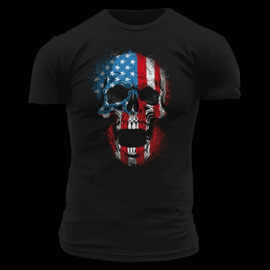 Rare American Reaper Skull T-Shirt - Black Cotton Graphic Printing High-end Luxury Unisex Style Both of Men and Women