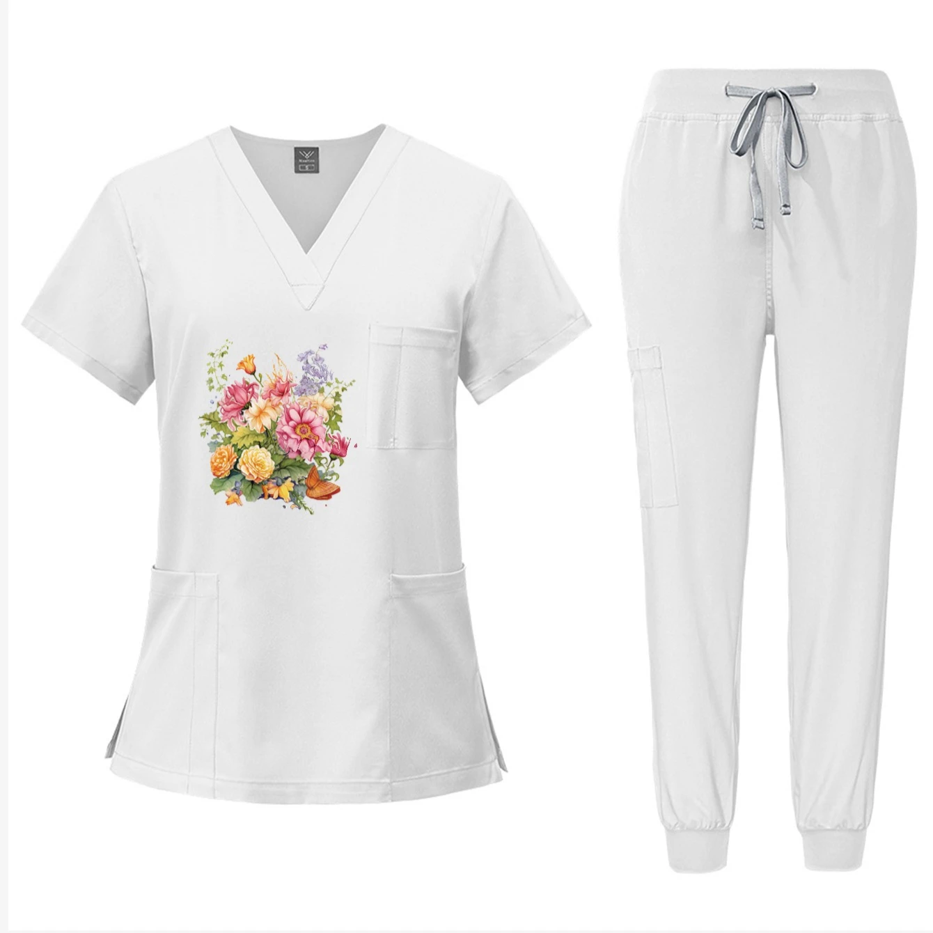 

Unisex V-Neck Short-Sleeve Overalls Set Hospital Nurse Scrubs Workshop Waiter Surgical Gown Workwear