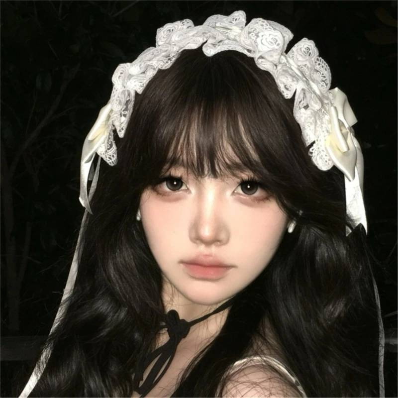 Anni Nastro in pizzo Bowknot Fascia per capelli Animazione Costume Fascia per capelli larga Puntelli per feste Copricapo in