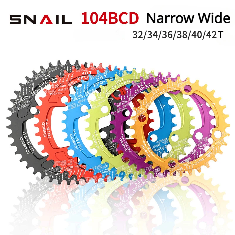 SNAIL 104 bcd crown Narrow Wide Chainring 32T/34T/36T/38T/40T/42T MTB Mountain Bike Round/Oval chain ring Bicycle Chainwheel