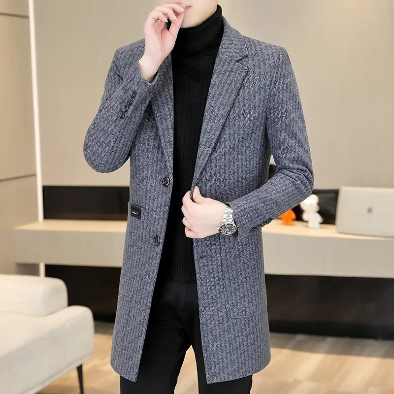 

2023Fine men high-end winter business style handsome trend party new fashion casual medium long woolen coat coat