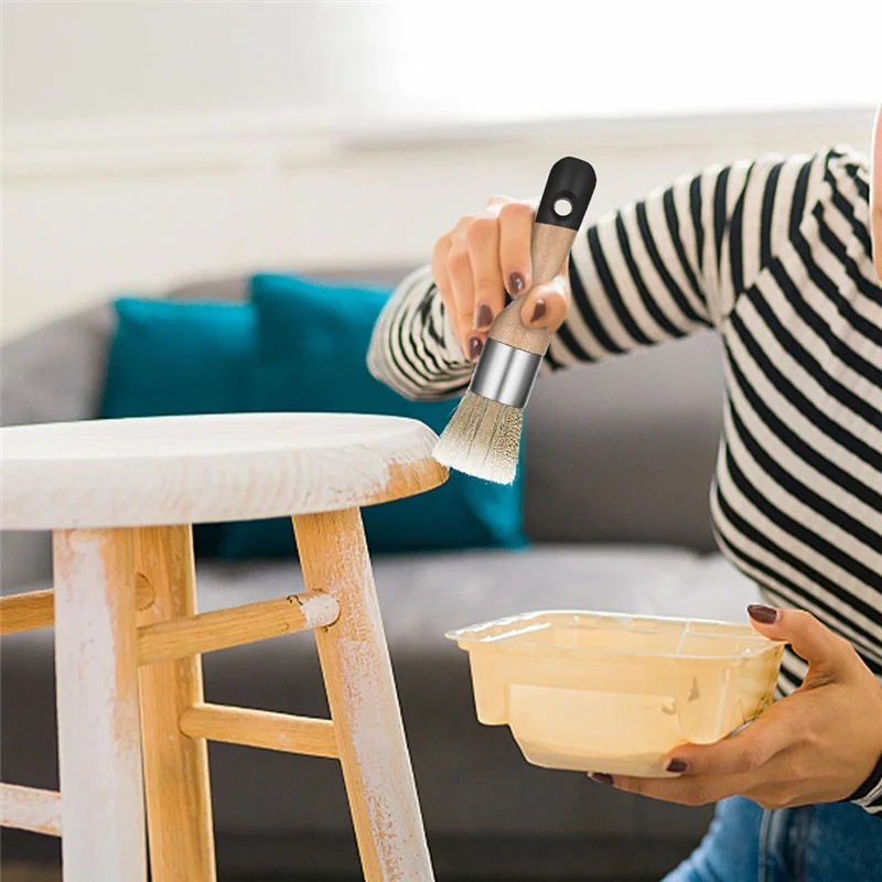 

B28C-2 Piece Chalk Paint Brush, Chalk And Wax Paint Brush As Shown Wooden For Furniture Reusable Flat And Round