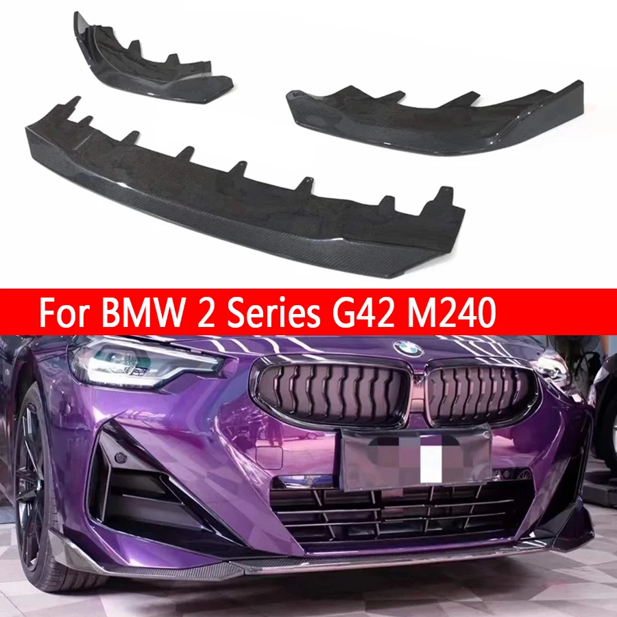 For BMW 2 Series G42 M240 230i 240i Dry Carbon Fiber Car Front Bumper Diverter Spoiler Diffuser Front lip chin upgraded body kit