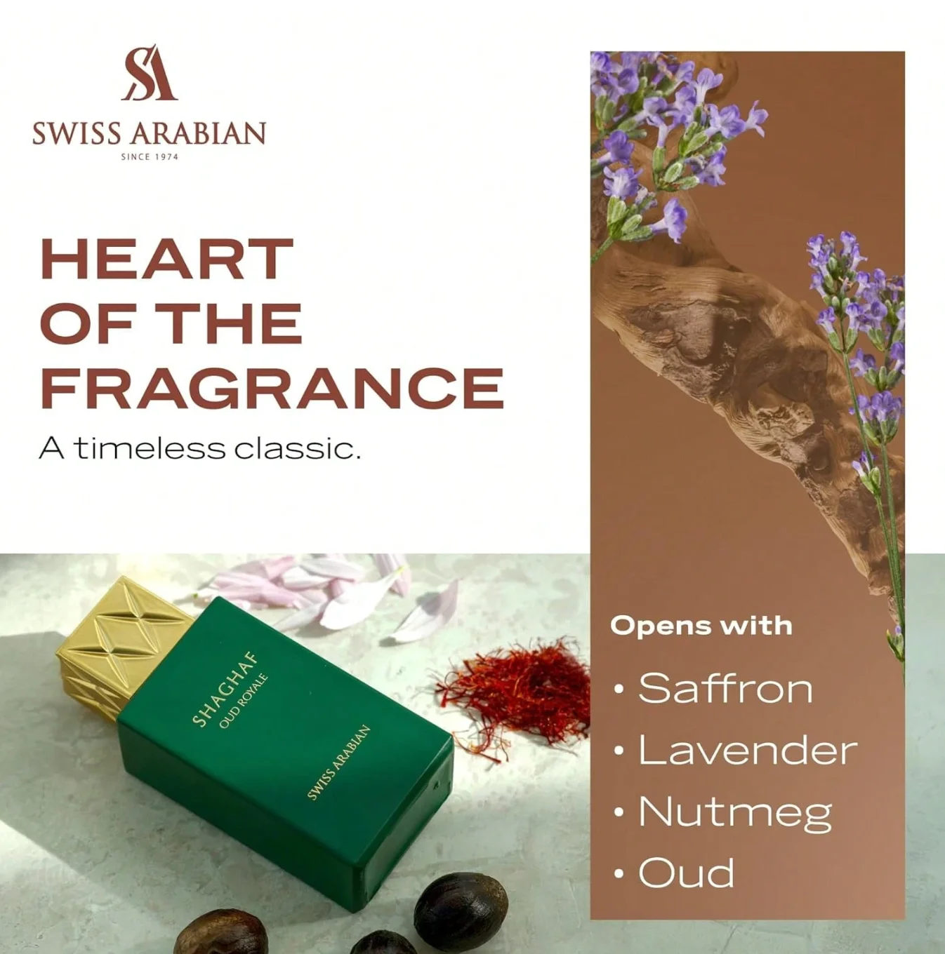 Swiss Arabian Shaghaf Oud Royale Picante, Fragrância Aromática - Notas de Açafrão e Lavanda - Presente de feriado