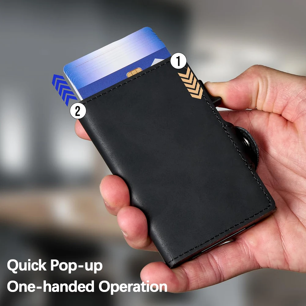 CASEKEY Мужской винтажный кожаный держатель для карт премиум-класса всплывающий тонкий минималистичный зажим для денег умный кошелек с портмоне