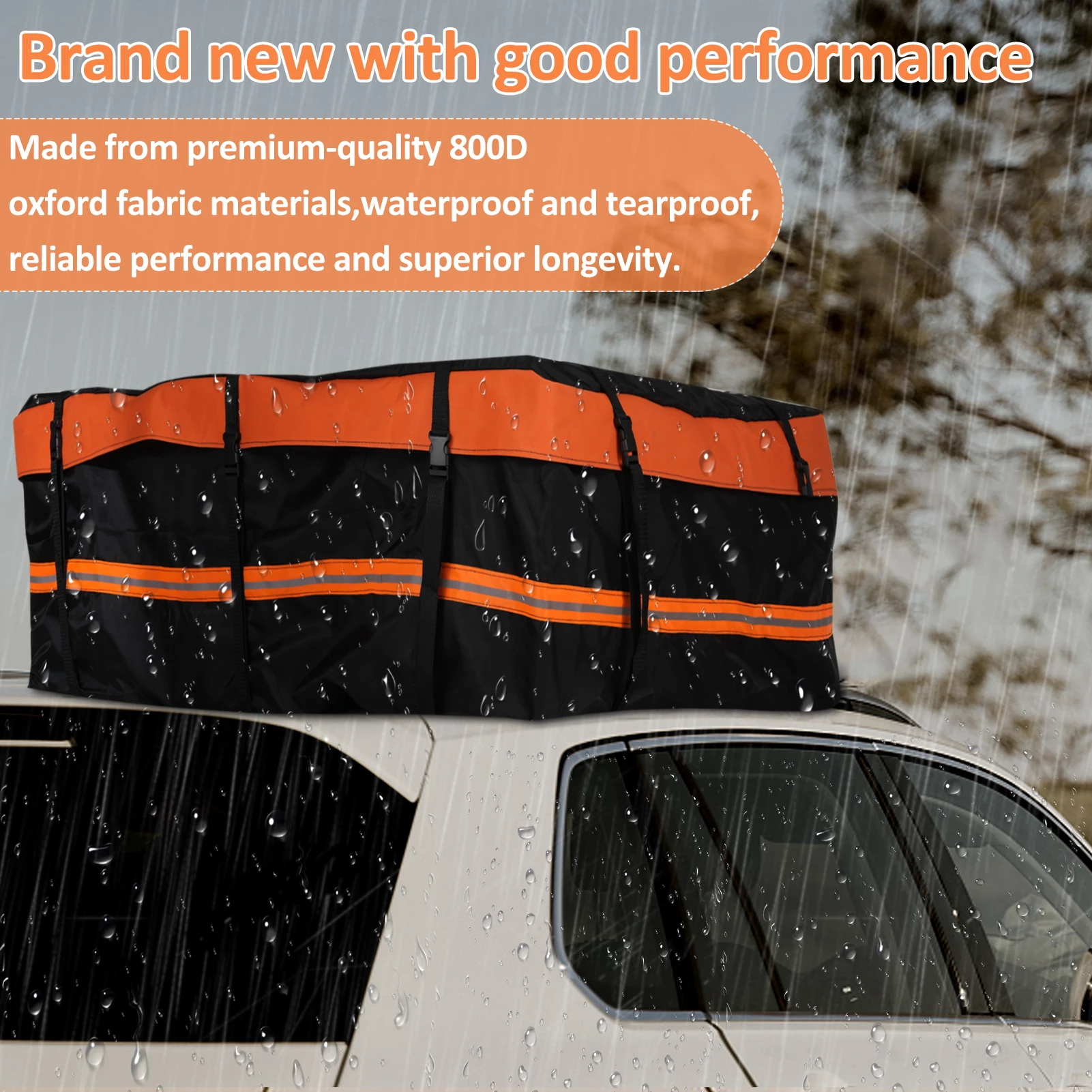 800D Waterproof Cargo Bag Car Roof Cargo Carrier Universal Luggage Bag Storage Cube Bag 20 Cubic feet for All Cars with Rack