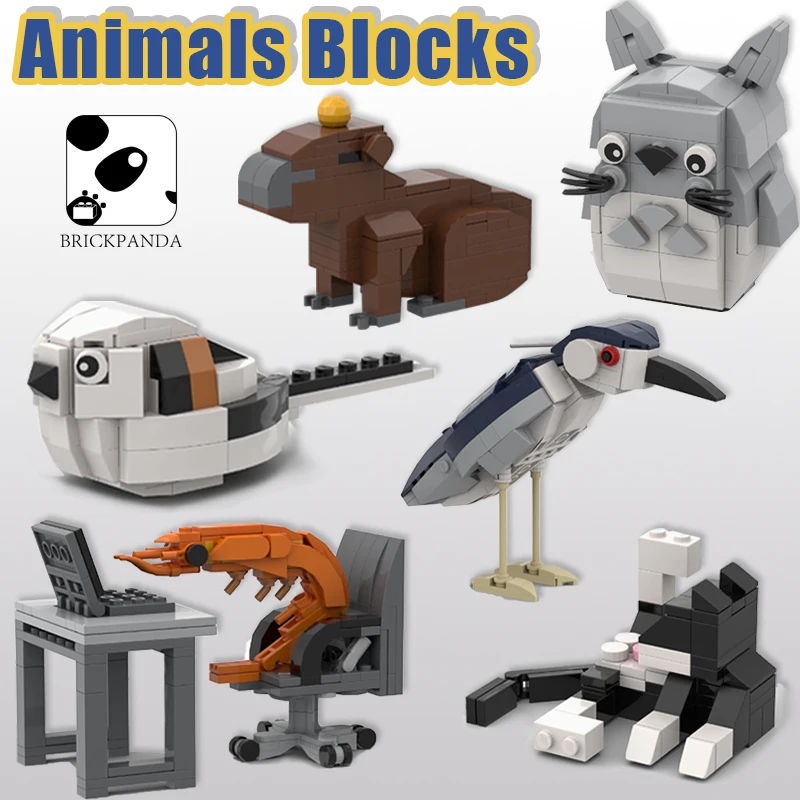 

MOC City View Zoo Scene Farm Animal Series Panda Tiger Cat Bird Shrimp Building Blocks Games Computer Desk Bricks Toys Gifts