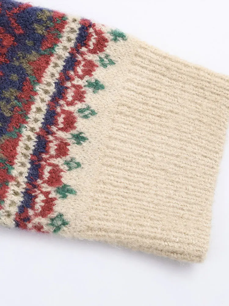 Nlzgmsj الخريف المرأة محبوك معطف موضة كم طويل زر شريط طباعة سترة مشغولة من الصوف المرأة أنيقة خمر معاطف قصيرة