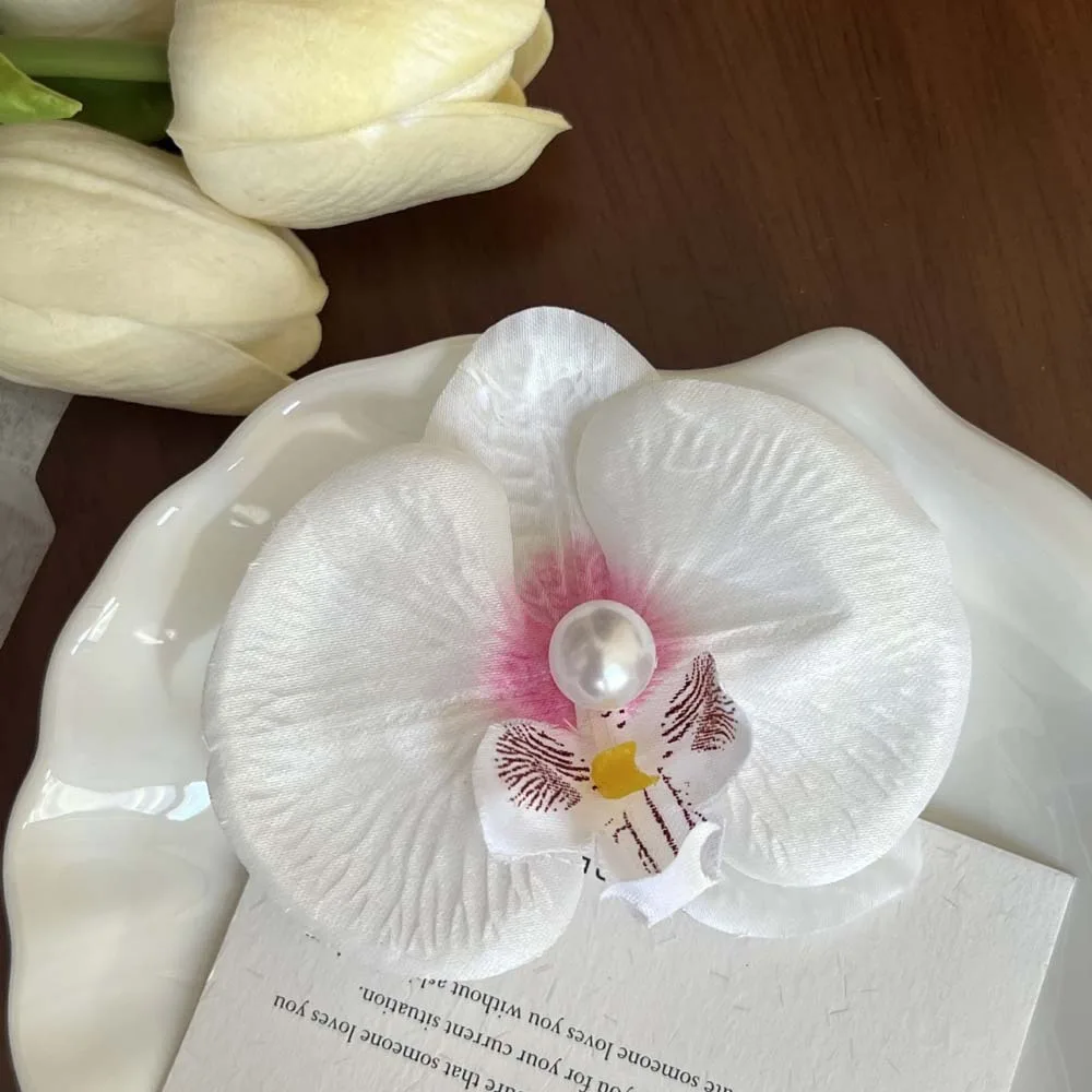 Заколка для волос с цветком сладкой орхидеи в богемном стиле, жемчужная бабочка, орхидея, заколка для волос в тайском стиле, зажим в виде утконоса, женская боковая заколка, летняя