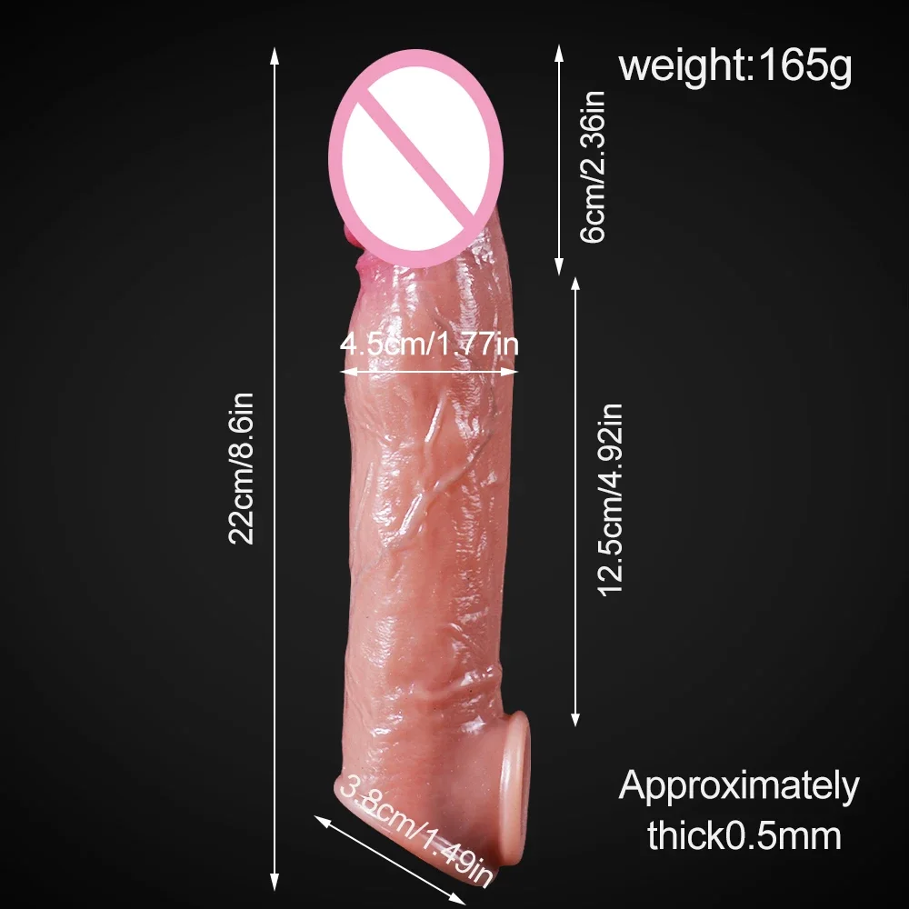 Realistic Penis Sleeve Reusable Silicone Extender Condom Male Enlargement Delay Penis Cocks Cover Adult Sex Toys For Men Tools