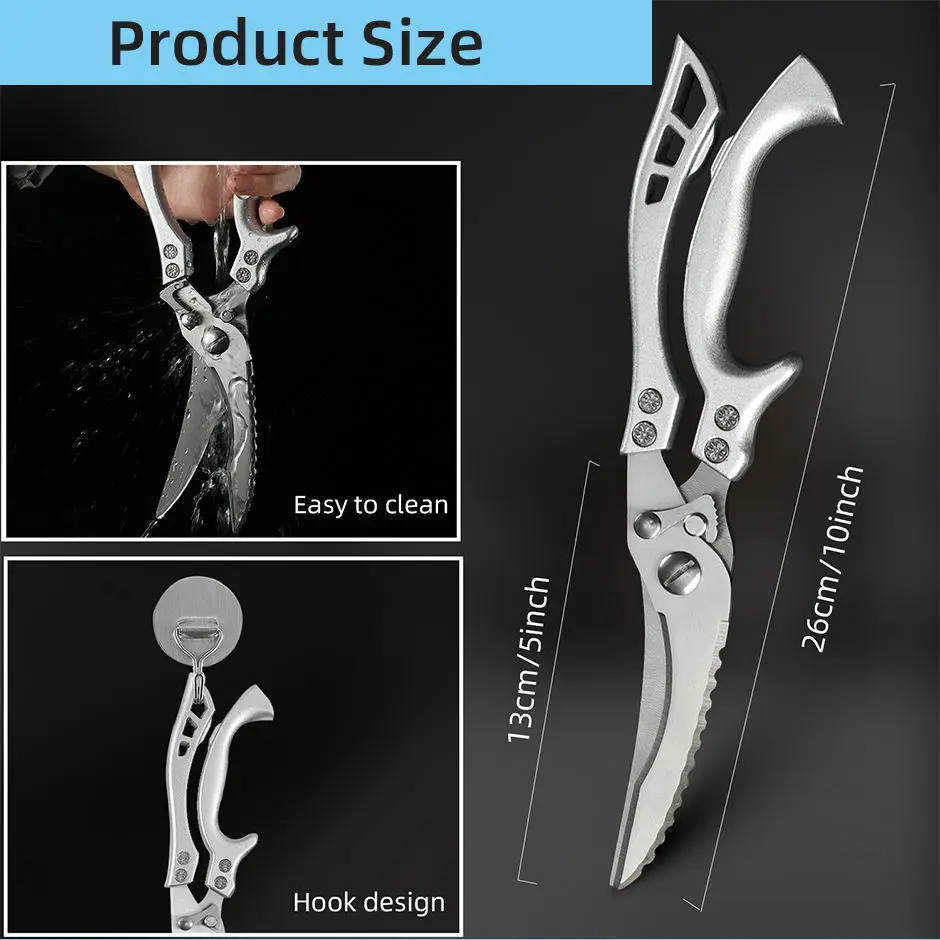 Kitchen Scissors Multifunctional Stainless Steel Food Scissors Chicken Bone Meat Fishing  Crab Greens Cutting Trimming Scissors