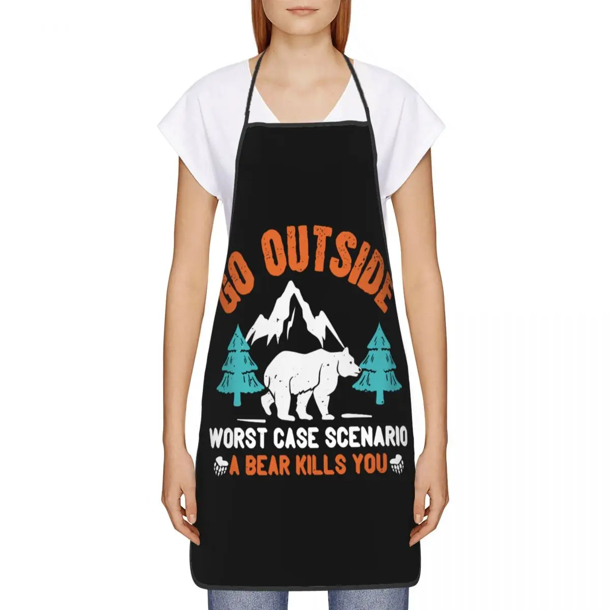 Custom Go Outside Worst Case Scenario A Bear Kills You Bib Aprons Chef Adventure Camping Tablier Cuisine for Cooking Baking