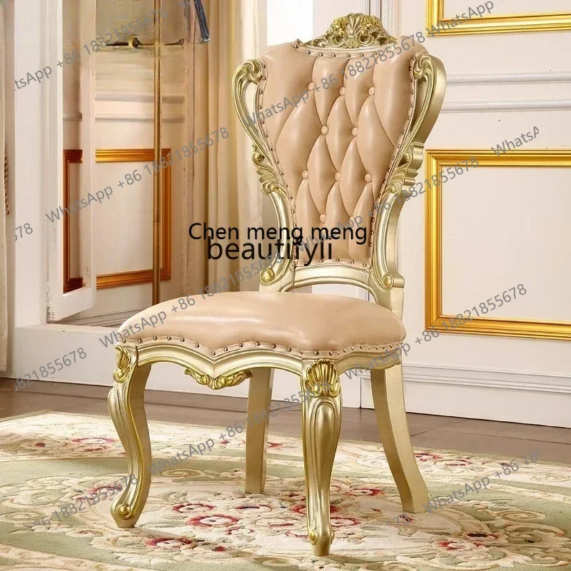 D178 European dining chair solid wood backrest casual chair first layer cowhide leather American style
