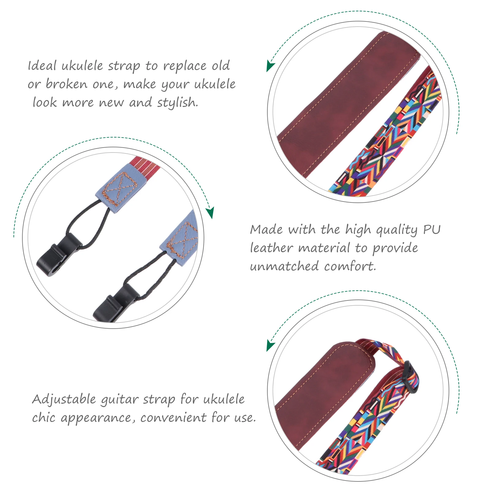 

Ukulele Strap No Drill Adjustable Shoulder Belt PU Material Fits Various Ukulele Styles Easy Match Guitar Accessories