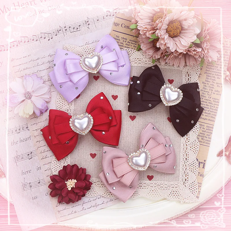 القوس النسائي للشعر الوردي Lolits لينة الإناث الراين اللؤلؤ مقاطع الشعر Jirai Kei دبوس الشعر المؤنث إكسسوارات الشعر