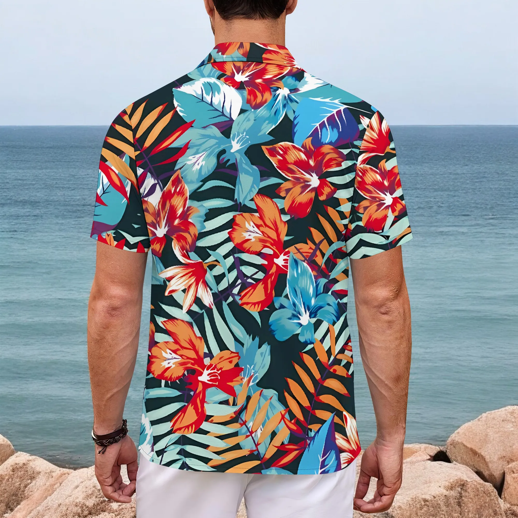 YEAE Tropical Floral Print Shirt for Men Summer Casual Short Sleeve Top