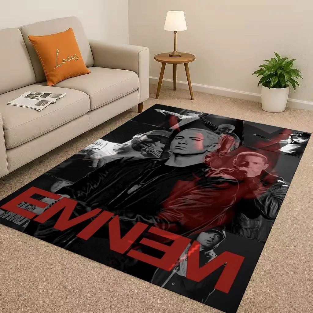 พรมปูพื้นกันลื่นลายแร็ปเปอร์ Eminem สไตล์ฮิปฮอป สำหรับห้องนั่งเล่น ห้องนอน ห้องเด็กเล่น โซฟา ตกแต่งบ้าน และพรมเช็ดเท้า