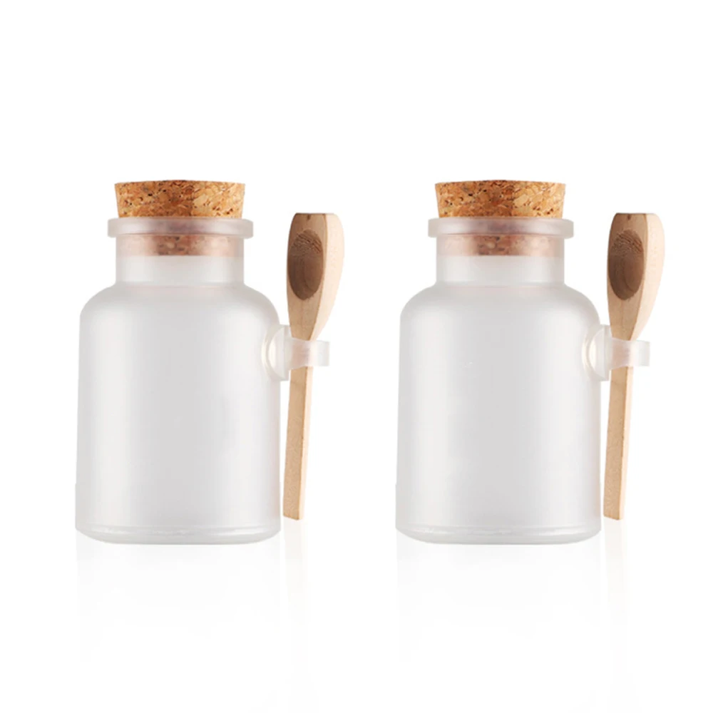 Garrafa rolha de madeira recipientes cosméticos com colher de madeira garrafa de vedação fosca garrafas recarregáveis frascos de sal de banho frasco de máscara