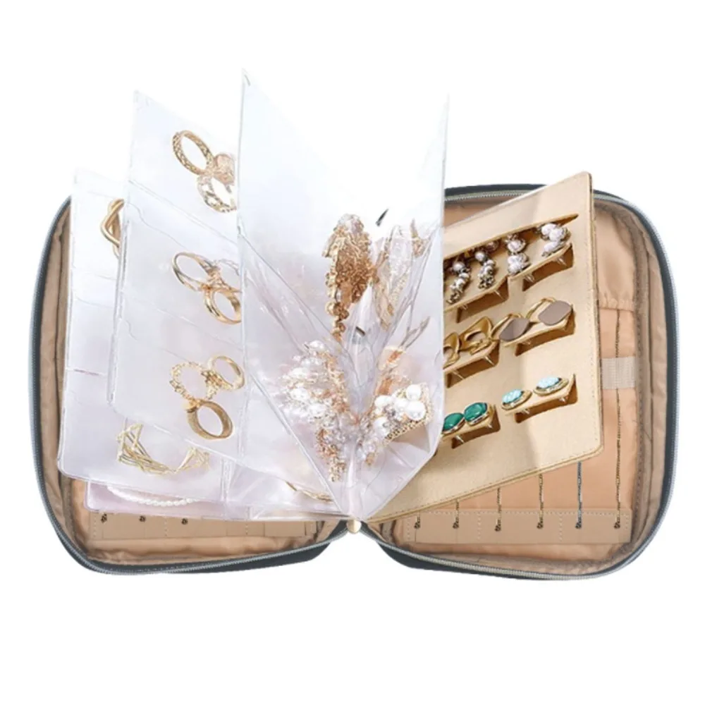 

Portable Travel Jewelry Organizer Peachskin polyester Black Jewelry Storage Roll Clear Binder Bags Jewelry Storage Bag