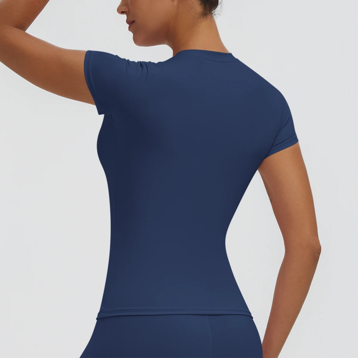Hochelastisches, schnelltrocknendes, einfarbiges Yoga-Kurzarm-T-Shirt für Damen, Workout-Oberteil, schmal geschnittenes, lässiges Sport-, Lauf-, Fitness- und Yoga-T-Shirt. – Detail 32