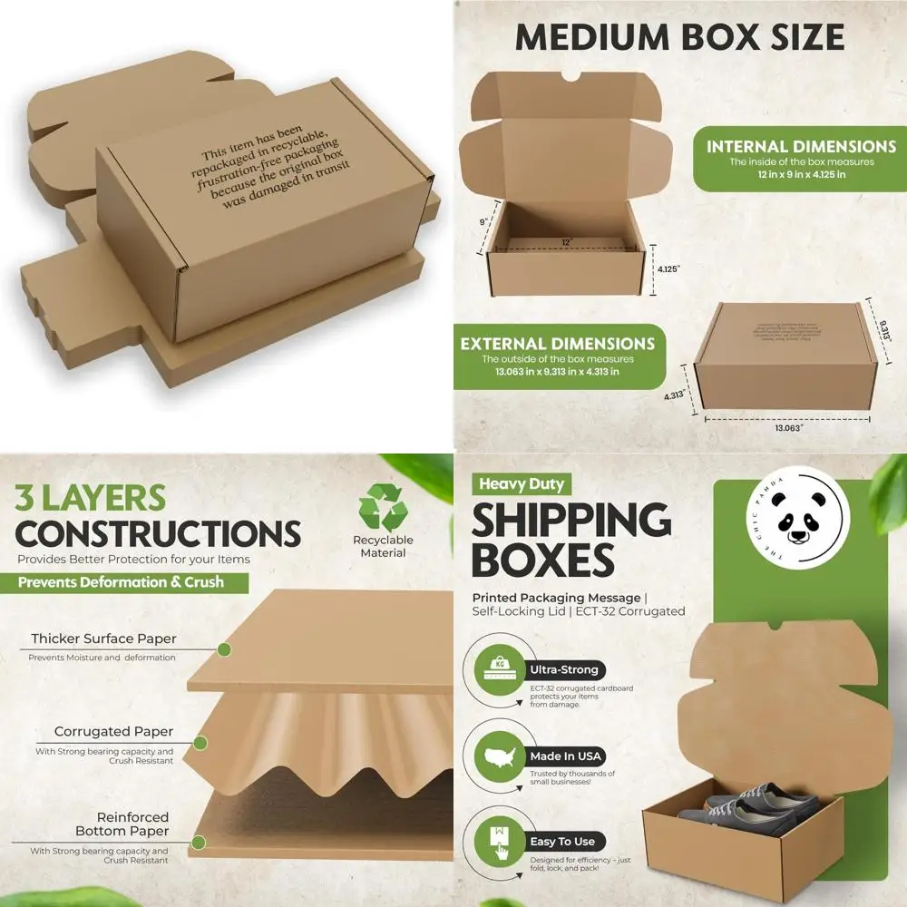 

Картонные коробки для обуви средней длины для доставки — 12x9x4,125 дюймов, прочные гофрированные почтовые коробки с самозапечатывающимися крышками, Ide