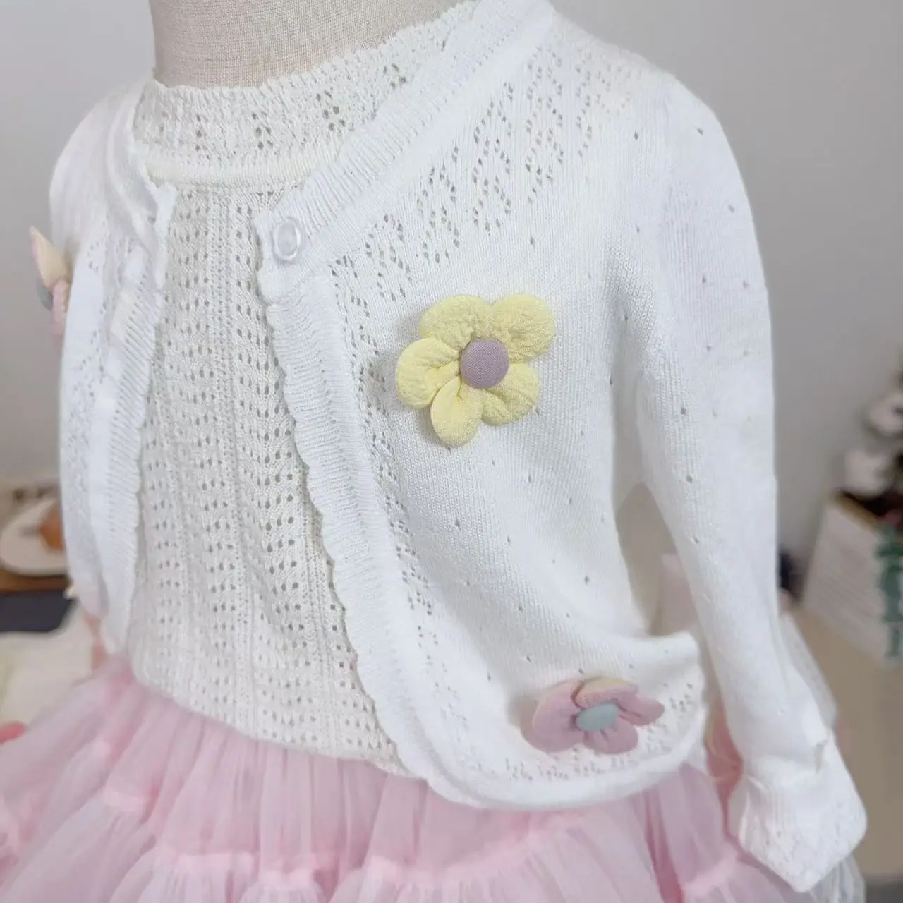 1-11yrs White Children Girls Cardigan Sweater Embroidery 100% Cotton Girls Jaket Coat 2 3 4 6 8 Years Old Kids Clothes